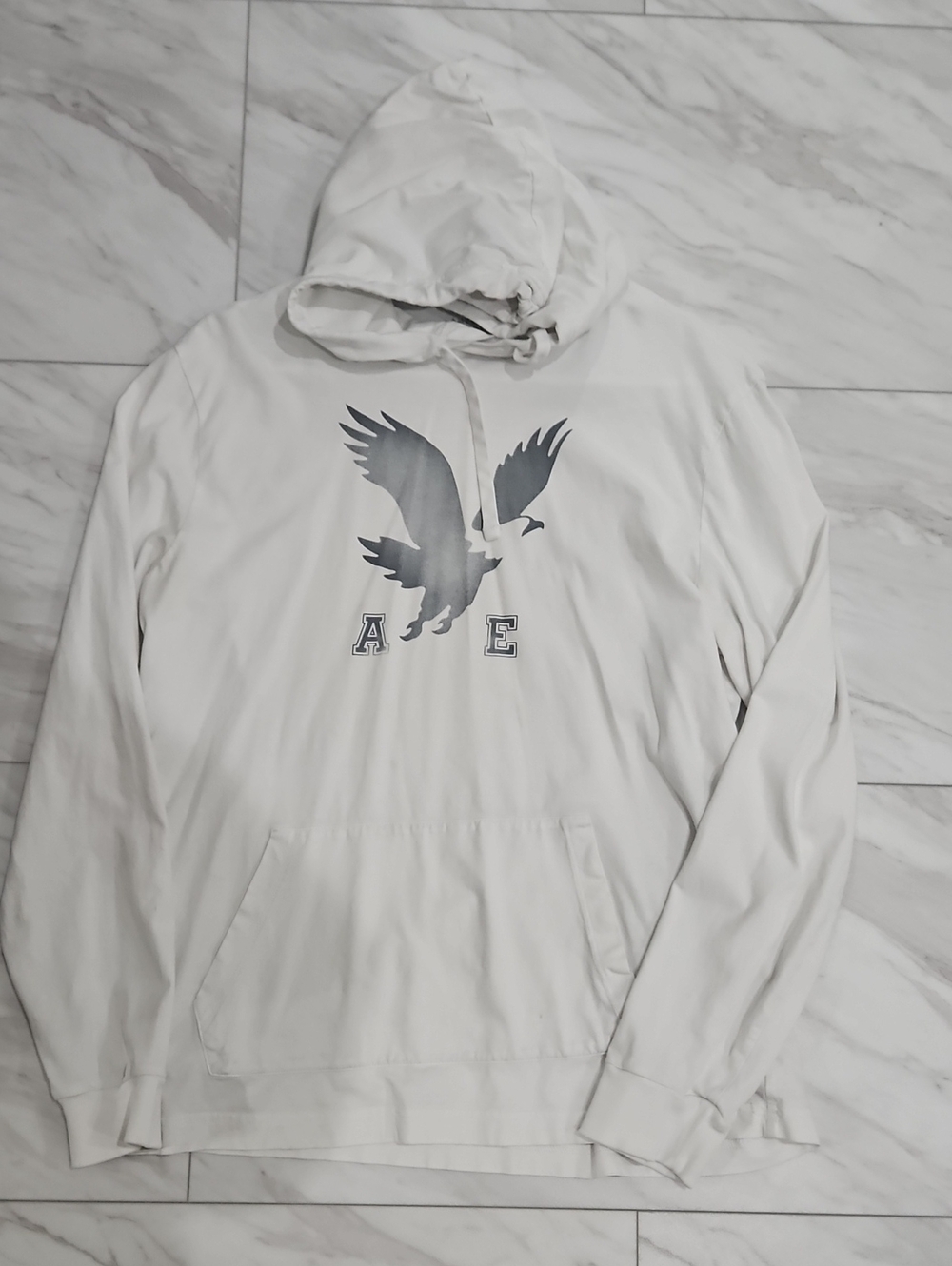 American Eagle Outfitters White Hoodie with Gray Eagle Logo
